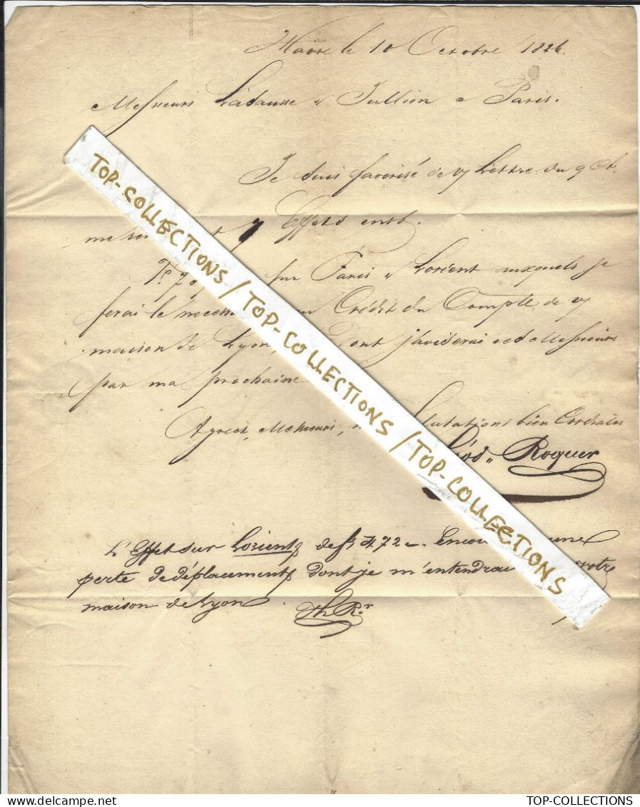 1826 LETTRE Roquer Le Havre  NEGOCE COMMERCE  Pour Lassausse Lasausse Julien Négociants Lyon V.HISTORIQUE - 1800 – 1899