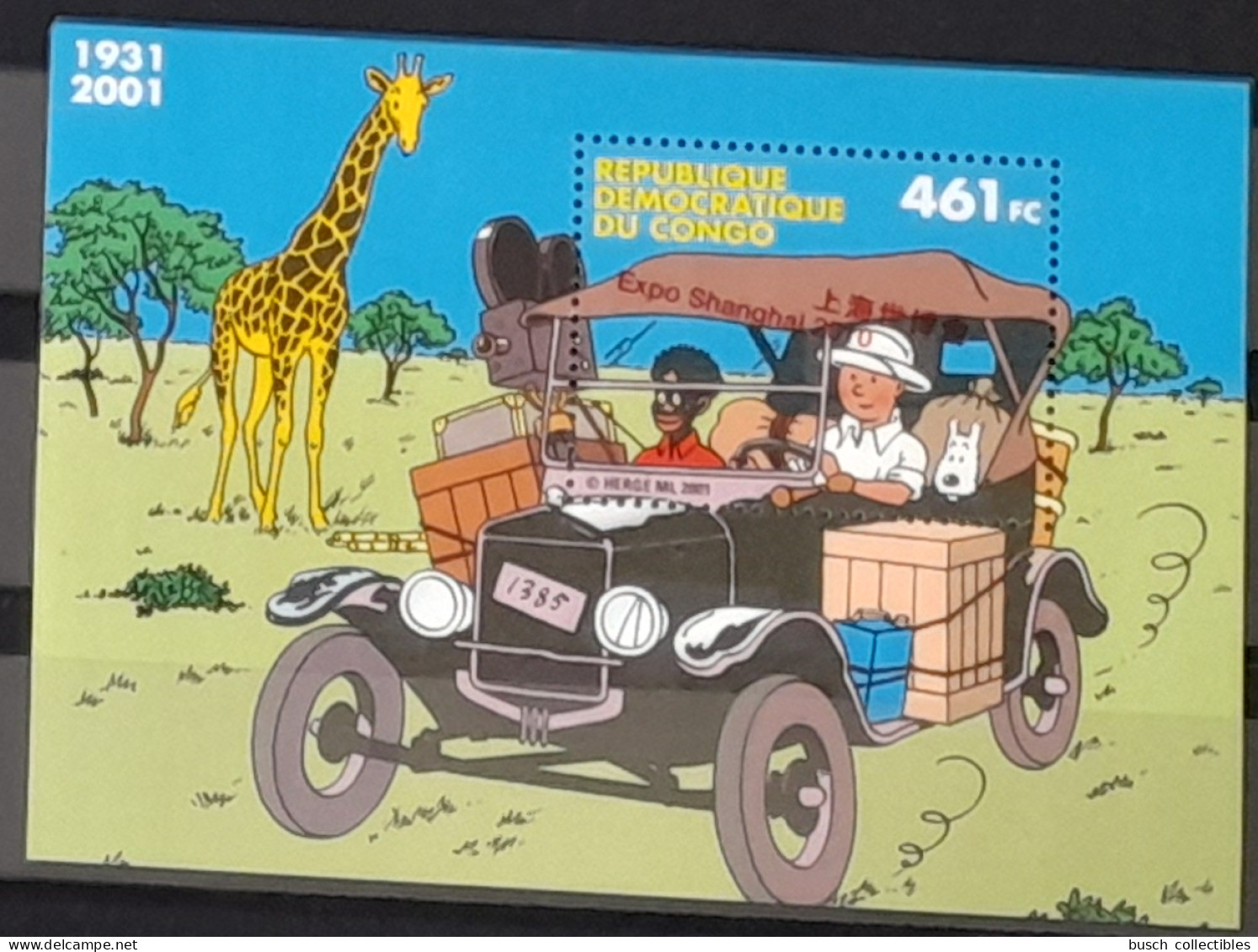 Congo Kinshasa 2010 Mi. Bl. ? VARIETE SURCHARGE OBLIQUE Overprint Tintin Joint Issue Girafe Expo Shanghai Hergé - Nuevos