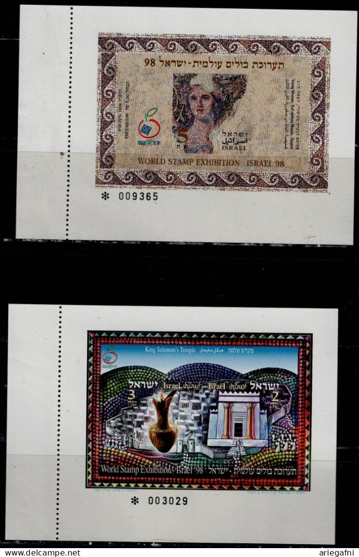 ISRAEL 1998 WORLD STAMP EXHIBITION ISRAEL 1998 SET OF 2 BLOCKS IMPERF MNH VF!! - Imperforates, Proofs & Errors