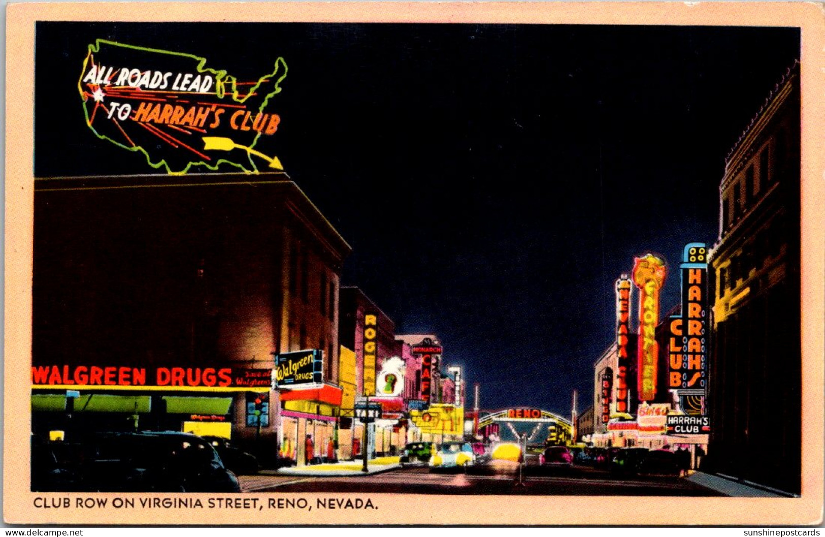 Nevada Reno Club Row On Virginia Street At Night - Reno