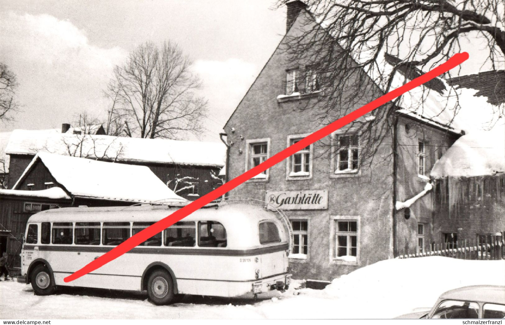 AK Hartmannsdorf Gasthof Liebscher Bus Autobus Omnibus Friedersdorf Reichenau Dippoldiswalde Frauenstein Erzgebirge DDR - Frauenstein (Erzgeb.)