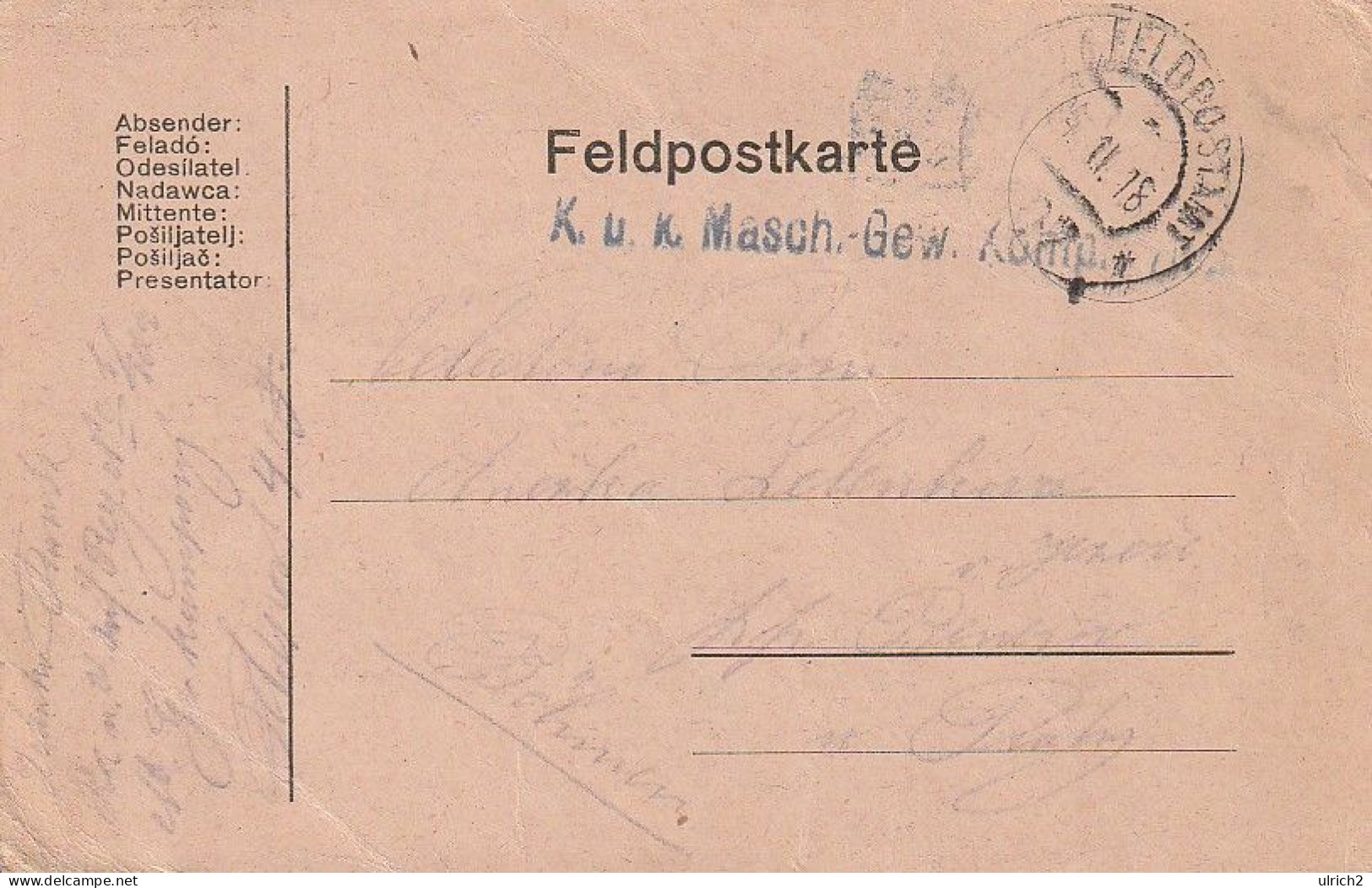 Feldpostkarte - K.u.k. Inf. Regt. 102 Masch. Gew. Komp. - 1918 (64126) - Lettres & Documents