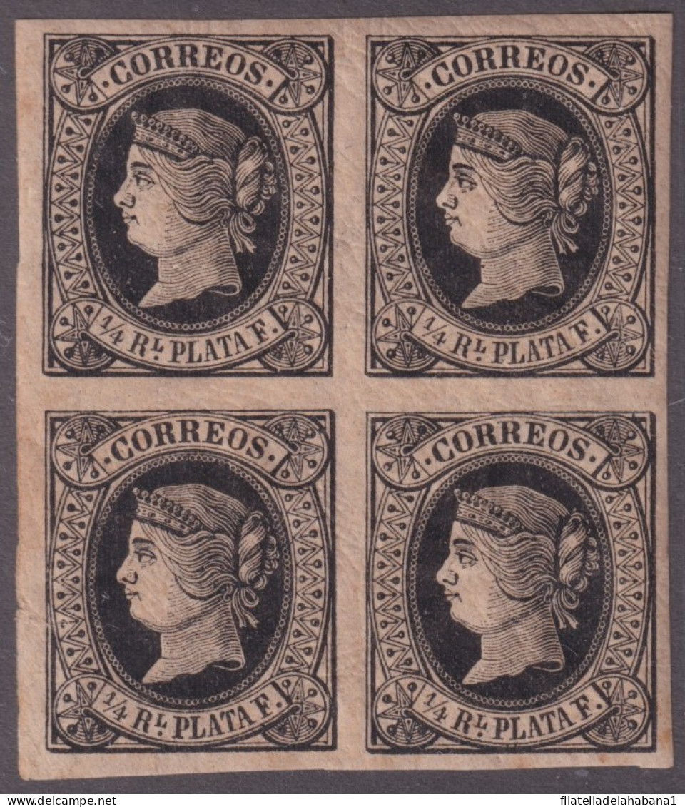 1864-165 CUBA SPAIN MNH 1864 ISABEL II ¼ R. LOCAL MAIL BLOCK 4 PERFECT GUM.  - Voorfilatelie