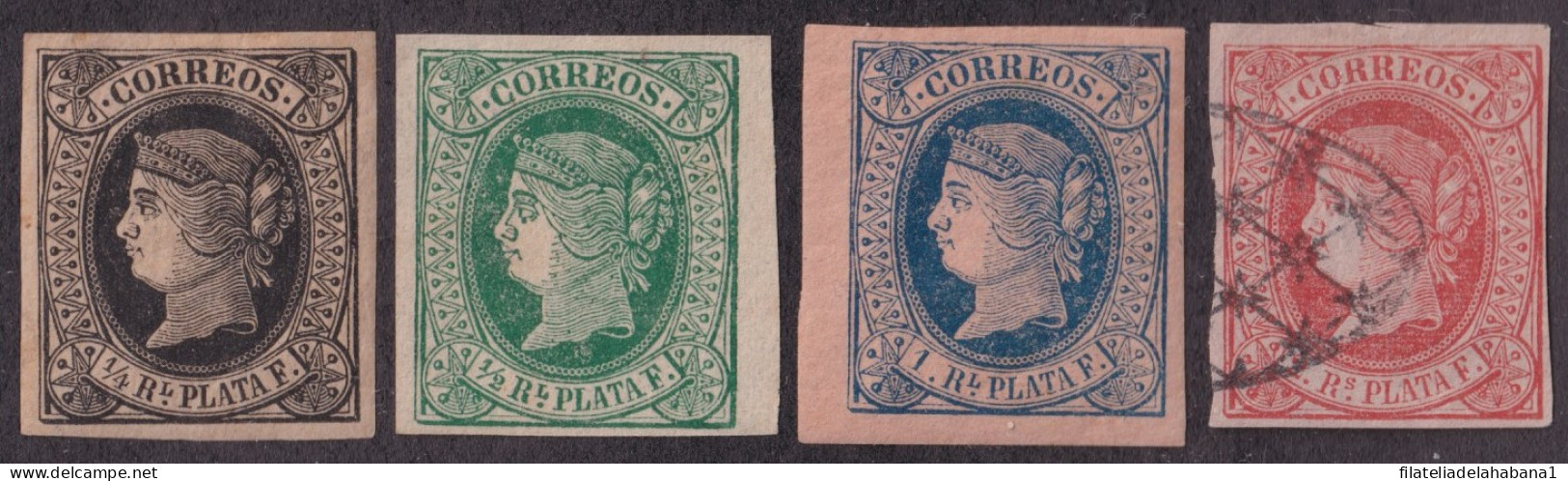 1864-166 CUBA SPAIN 1864 ISABEL II ¼ R- 2r COMPLETE SET NO GUM & USED.  - Prephilately