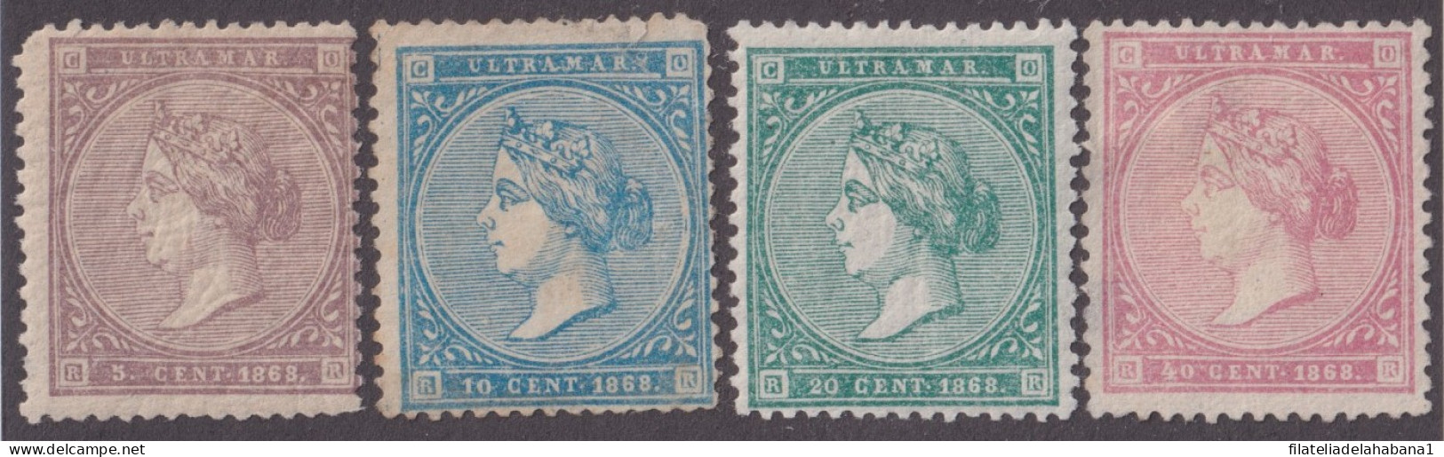 1868-131 CUBA SPAIN 1868 ISABEL II 5c- 40c COMPLETE SET ORIGINAL GUM & NO GUM.  - Voorfilatelie