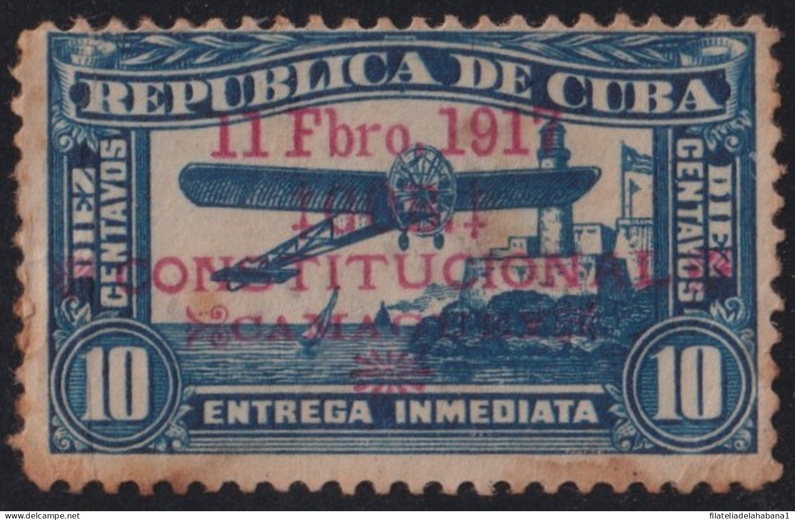 1917-432 CUBA REPUBLICA 1917 10c REVOLUCION DE LA CHAMBELONA. LIGERO ADELGAMIENTO AL CENTRO. SIN GARANTIA. - Ongebruikt