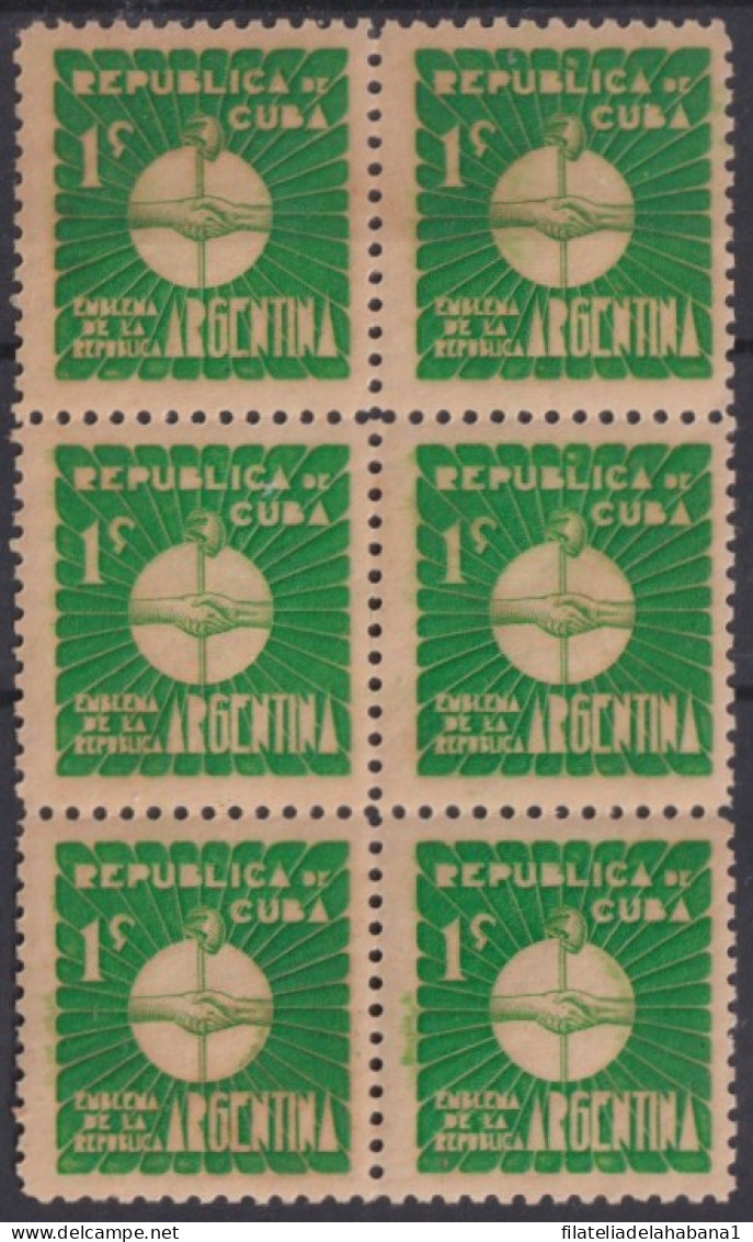 1937-455 CUBA REPUBLICA 1937 1c ARGENTINA ESCRITORES Y ARTISTAS ORIGINAL GUM BLOCK 6.  - Nuovi