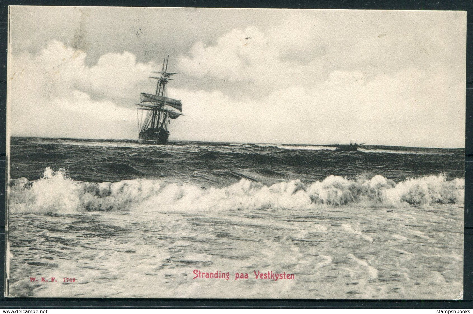 1908 Denmark Stranding Paa Vestkysten Shipwreck Postcard  - Cartas & Documentos