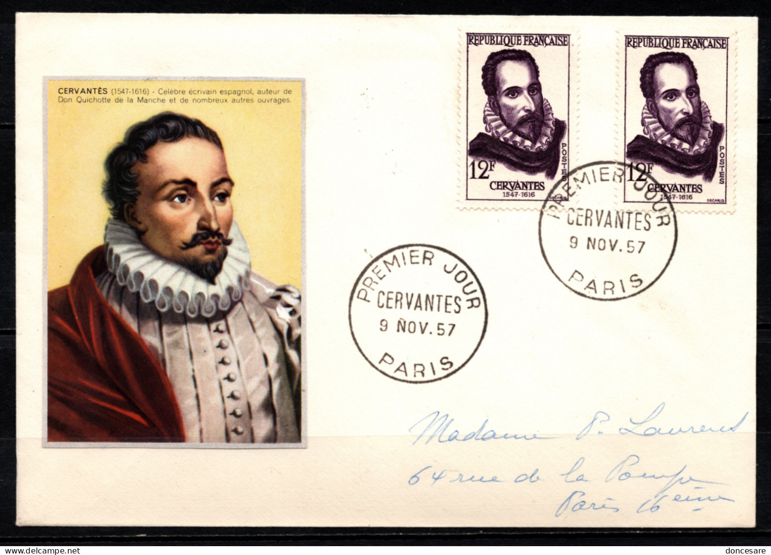 FRANCE 1957 -  Y.T. N° 1134 X 2 OBLITERES / SUR LETTRE - 1950-1959