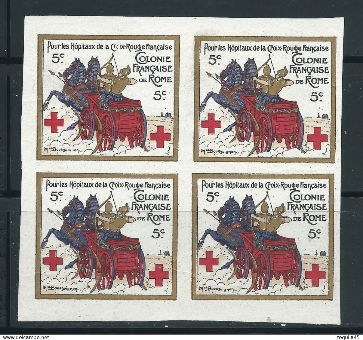 4 VIGNETTES DELANDRE - Comité De Rome - France - WWI WW1 Cinderella Poster Stamp Grande Guerre 1914 1918 - Red Cross