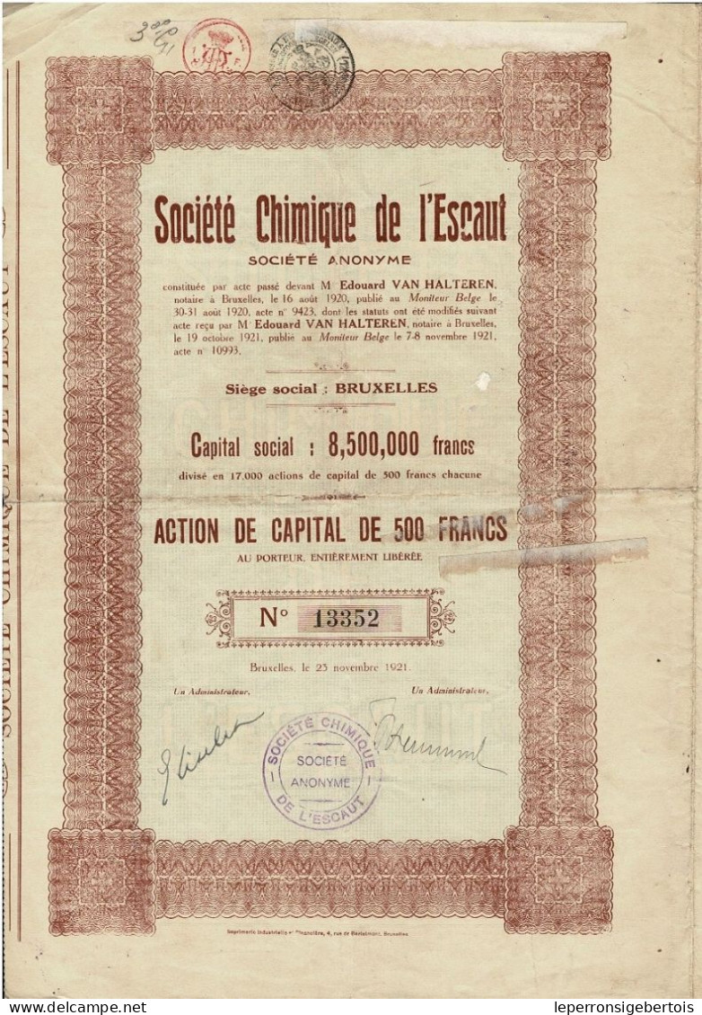 Titre De 1921 - Société Chimique De L'Escaut - Russie