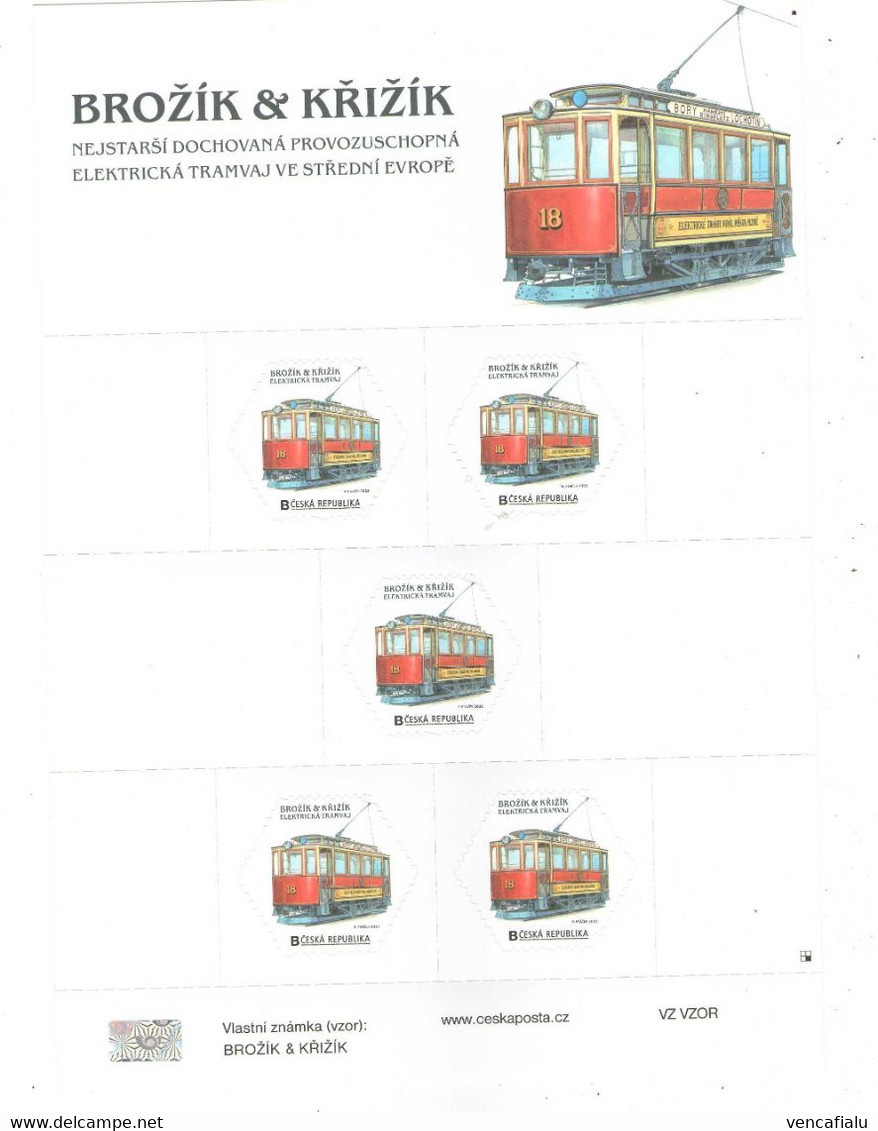 Year 2022 - Old Tramway Brozik And Krizik In City Plzen, Small MS With 5 Same Self-adhesive Stamps, MNH - Blocks & Sheetlets