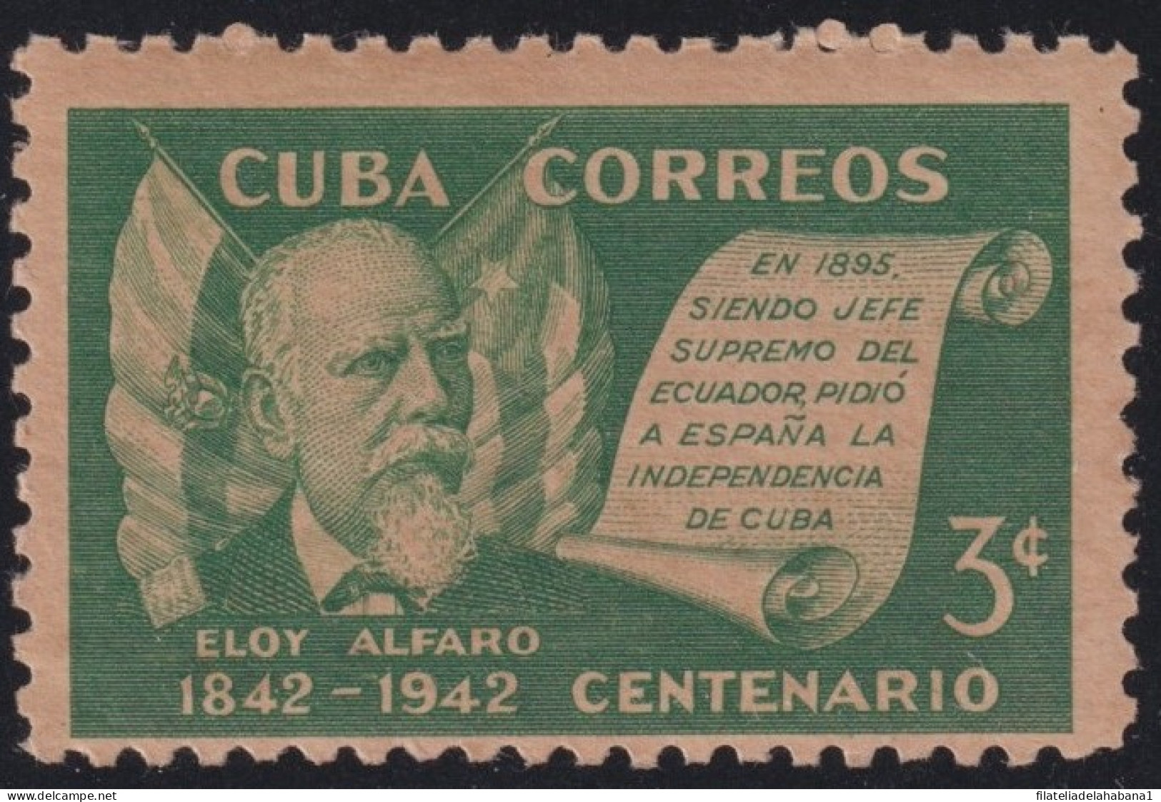 1943-146 CUBA REPUBLICA 1943 ELOY ALFARO ECUADOR INDEPENDENCE WAR ORIGINAL GUM. - Unused Stamps