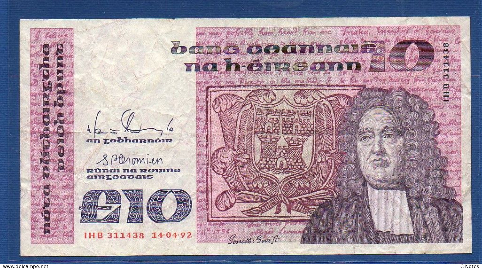 IRELAND - P.72c –  10 Pounds 14.04.1992 F+, S/n IHB 311438 - Irland