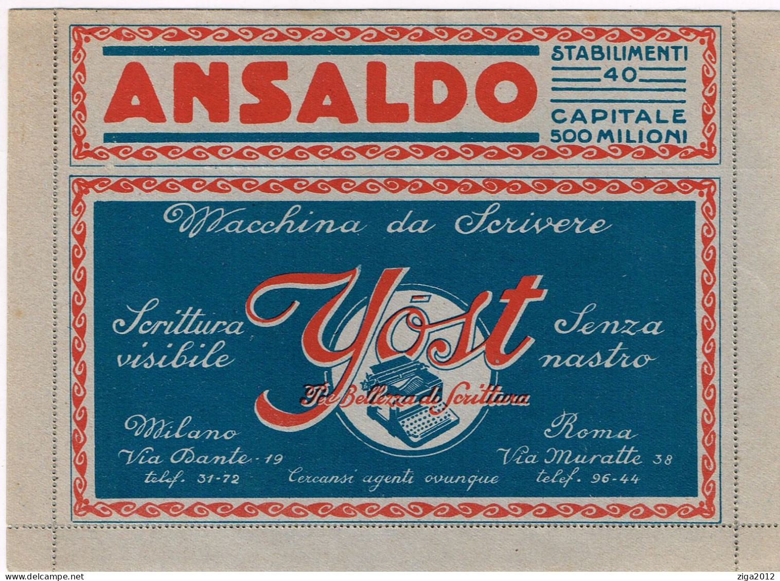 ITALY 1921 B.L.P. BUSTA LETTERA POSTALE CON C.25 I° TIPO NUOVA E COMPLETA - Reklame
