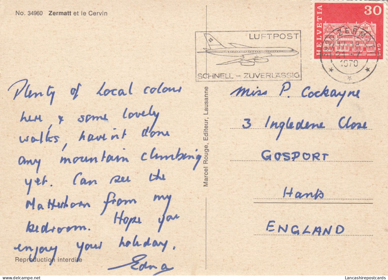 Postcard Genealogy & Slogan Cancel Miss Cockayne In Gosport My Ref B26198 - Généalogie