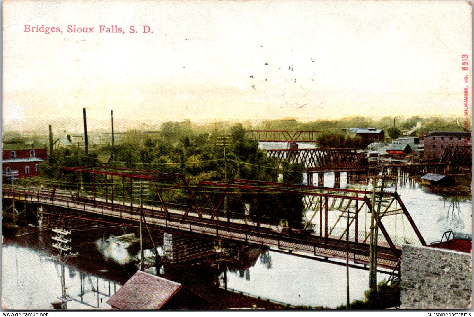 South Dakota Sioux Falls View Of Bridges 1913 - Sioux Falls