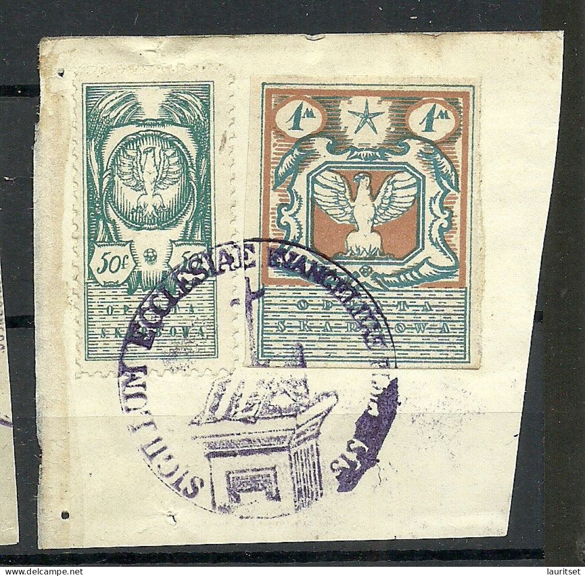 POLEN Poland 1920ies Tax Stempelmarken Oplata - 2 Stamps On Piece O - Fiscaux