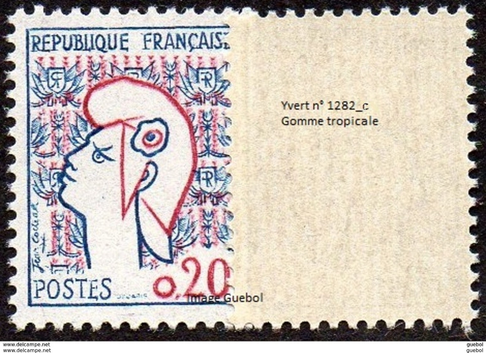 France Marianne De Cocteau N° 1282.c ** Variété, Gomme Tropicale - 1961 Marianne Of Cocteau