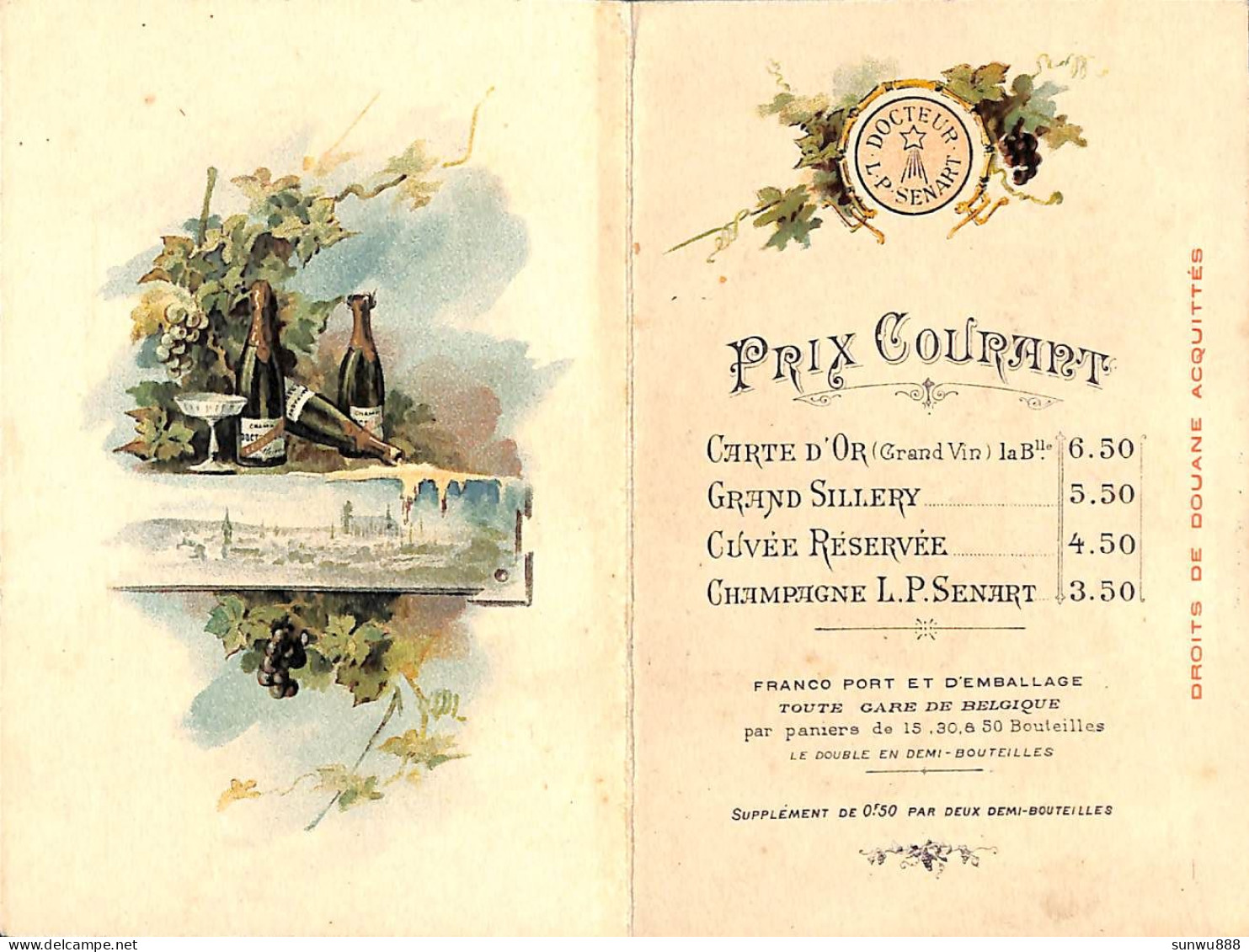 Champagne Docteur L P Senart Prix-Courant Litho... - Food