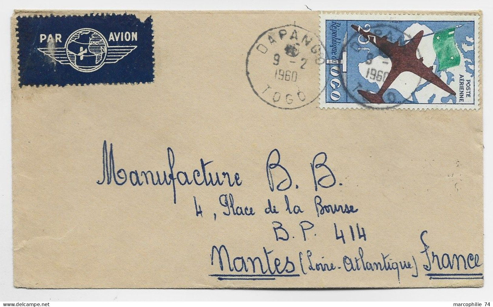 TOGO PA 25FR SEUL LETTRE COVER AVION DAPANO 9.2.1960 TOGO - Cartas & Documentos