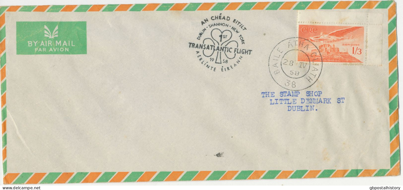 IRLAND 1958 Flugpost 1/3 Als EF Mit K2 „BAILE ÁTHA CLIATH / 38“ Auf Pra.-Erstflug „DUBLIN – NEW YORK“ Mit Aer Linte Eire - Poste Aérienne