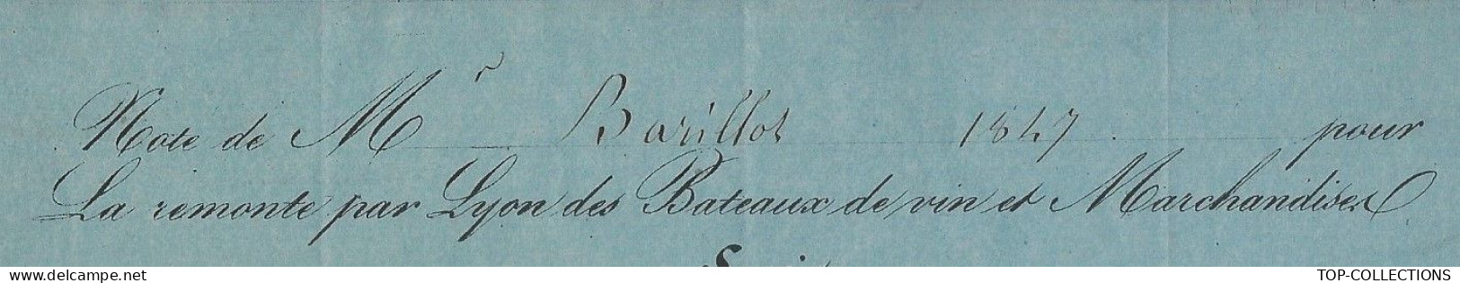 1847  NAVIGATION FLUVIALE SUR LE RHONE  TRANSPORT PAR BATEAU REMONTE Par  LYON DES BATEAUX DE VIN & MARCHANDISES - 1800 – 1899