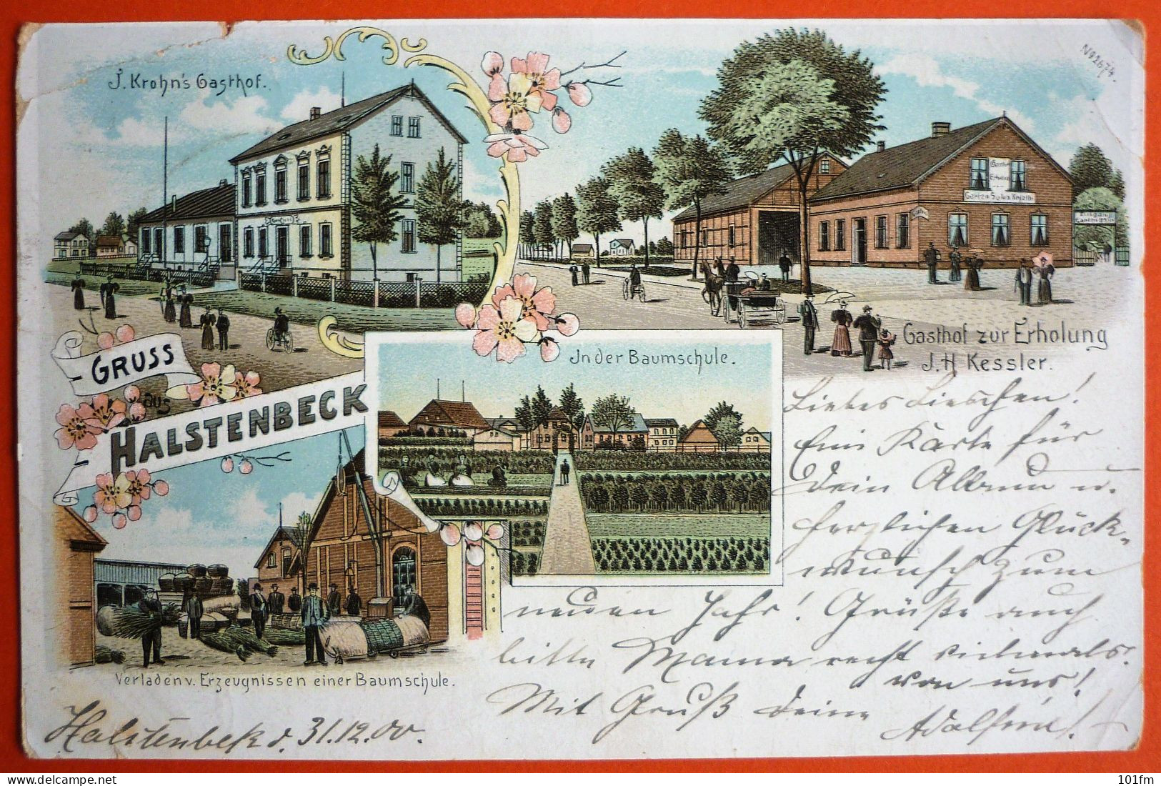 PINNEBERG - GRUSS AUS HALSTENBECK , OLD LITHO 1900 - Pinneberg