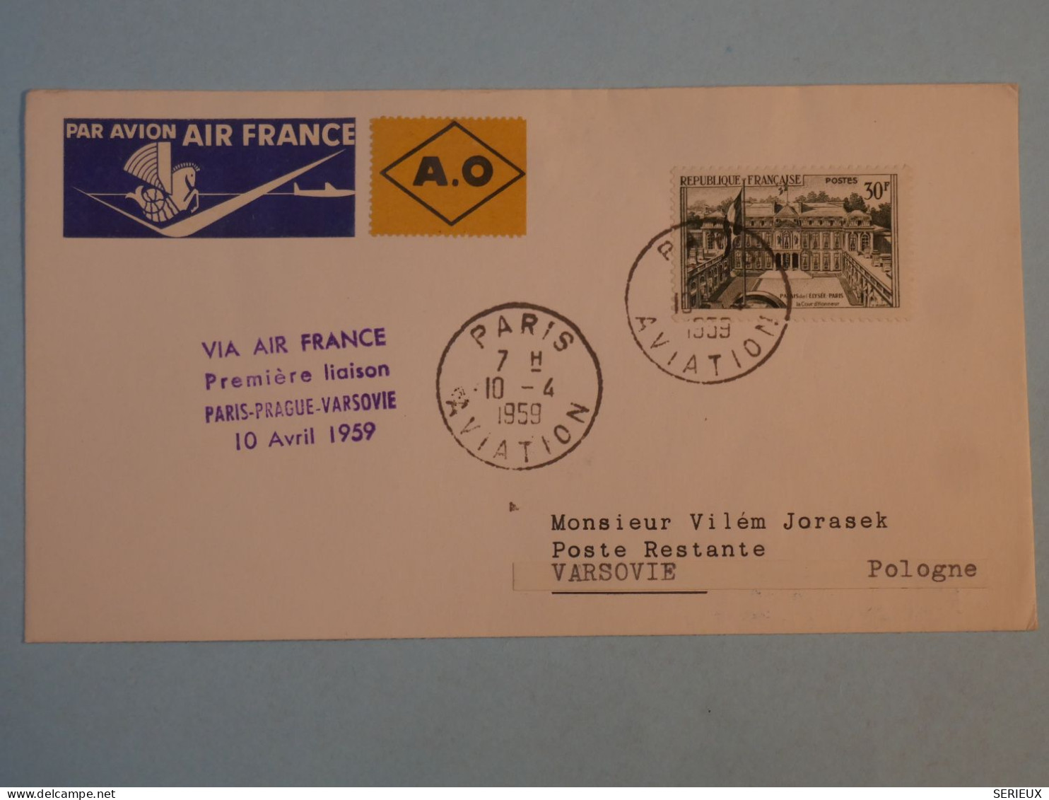 BT2 FRANCE  BELLE LETTRE  1959 PARIS A VARSOVIE POLOGNE  VIA AIR FRANCE  + AFF. PLAISANT+++ - 1927-1959 Covers & Documents