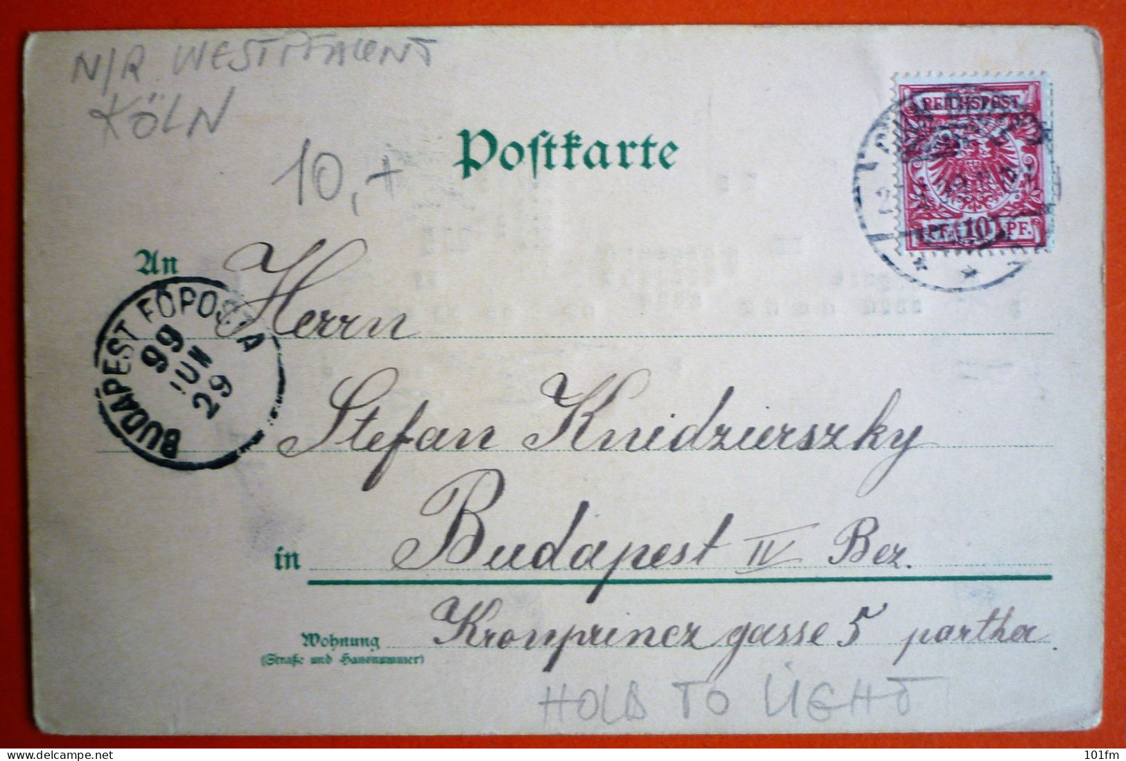 GERMANY - GRUSS AUS KOLN 1899, HOLD TO LIGHT - Hold To Light