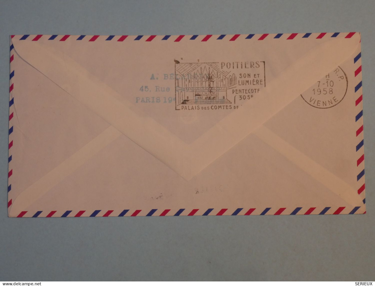 BT2 FRANCE  BELLE LETTRE  1958 1ERE LIAISON PARIS POITIERS A VIENNE + AFF. PLAISANT+++ - 1927-1959 Cartas & Documentos
