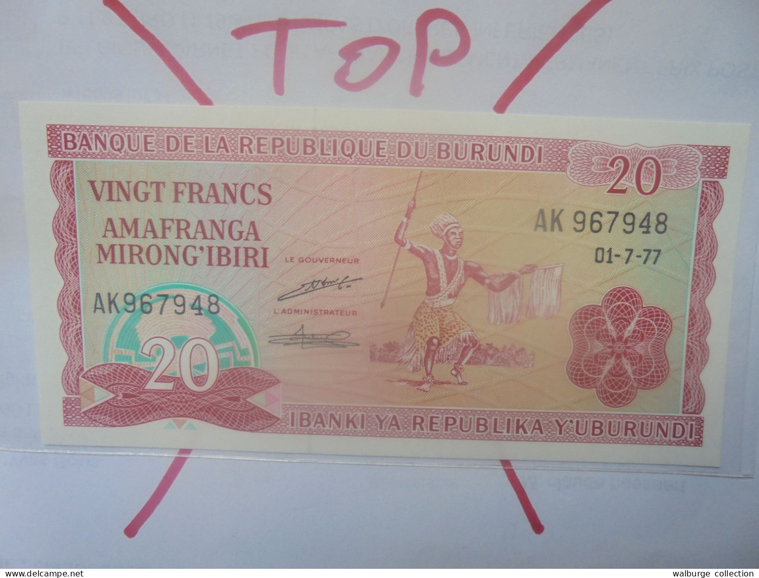 BURUNDI 20 FRANCS 1-7-77 Neuf (B.29) - Burundi