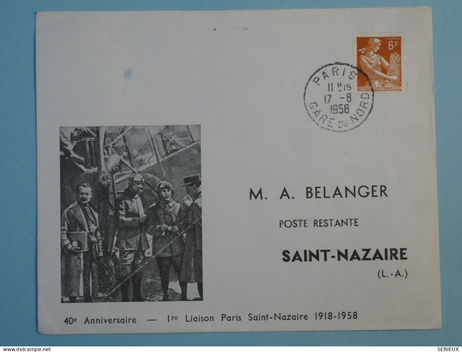BT2 FRANCE  BELLE LETTRE  1958 1ER LIAISON  PARIS A ST NAZAIRE + AFF. PLAISANT+++ - First Flight Covers