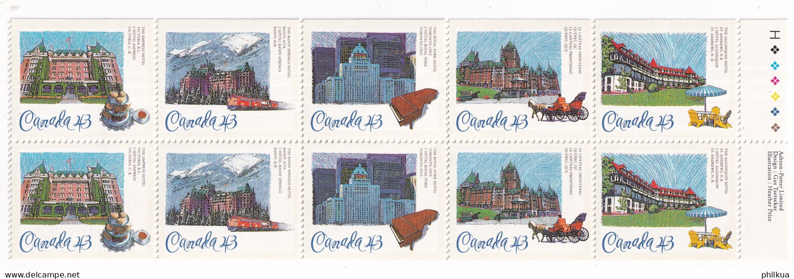 MiNr. 1356 - 1360 Kanada (Dominion) 1993, 14. Juni. Historische Hotels. Odr., Markenheftchen - Postfrisch/**/MNH  - Neufs