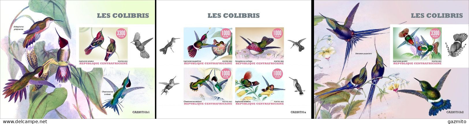 Centrafrica 2022, Animals, Hummingbirds, 4val In BF+2BF IMPERFORATED - Kolibries