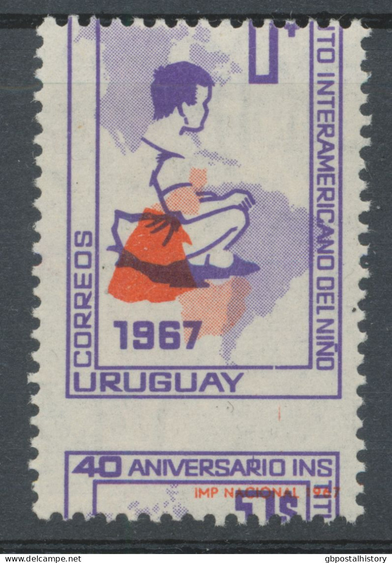 URUGUAY 1967 40.Jahrestag Der Gründung Des Interamerikanischen Instituts Für Das Kind 1P Postfrisches Kab.-Stück, ABART - Uruguay