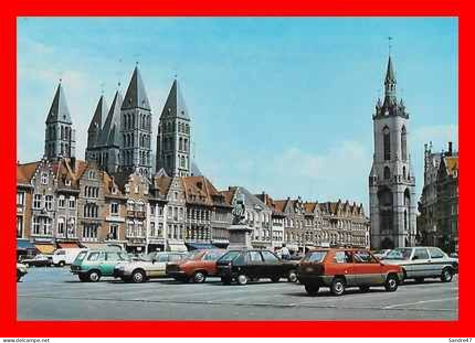 2 CPSM/gf  TOURNAI (Belgique) Grande Place, Cathédrale Et Beffroi / Pont De Trous Et L'Escault, Péniche...P0840 - Doornik