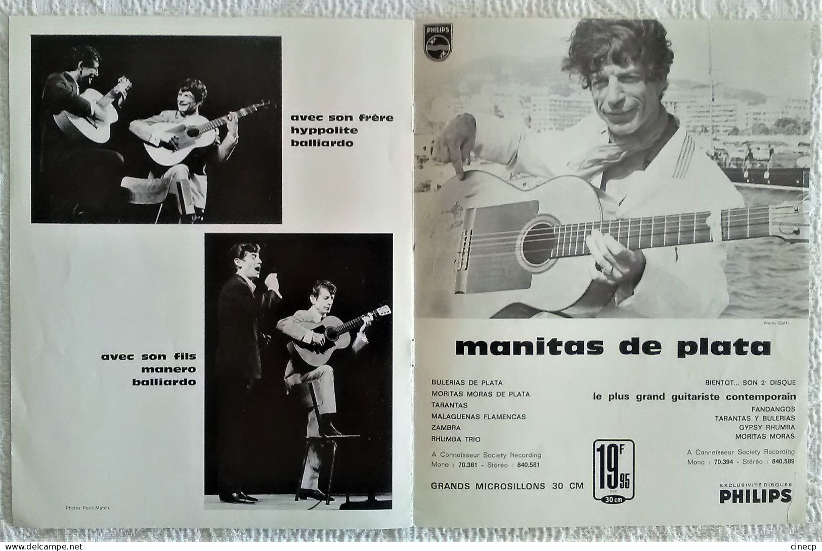 PROGRAMME ORIGINAL ANCIEN MANITAS DE PLATA GUITARISTE Publicité Philips Photo Lucien Clergue - Accessories & Sleeves