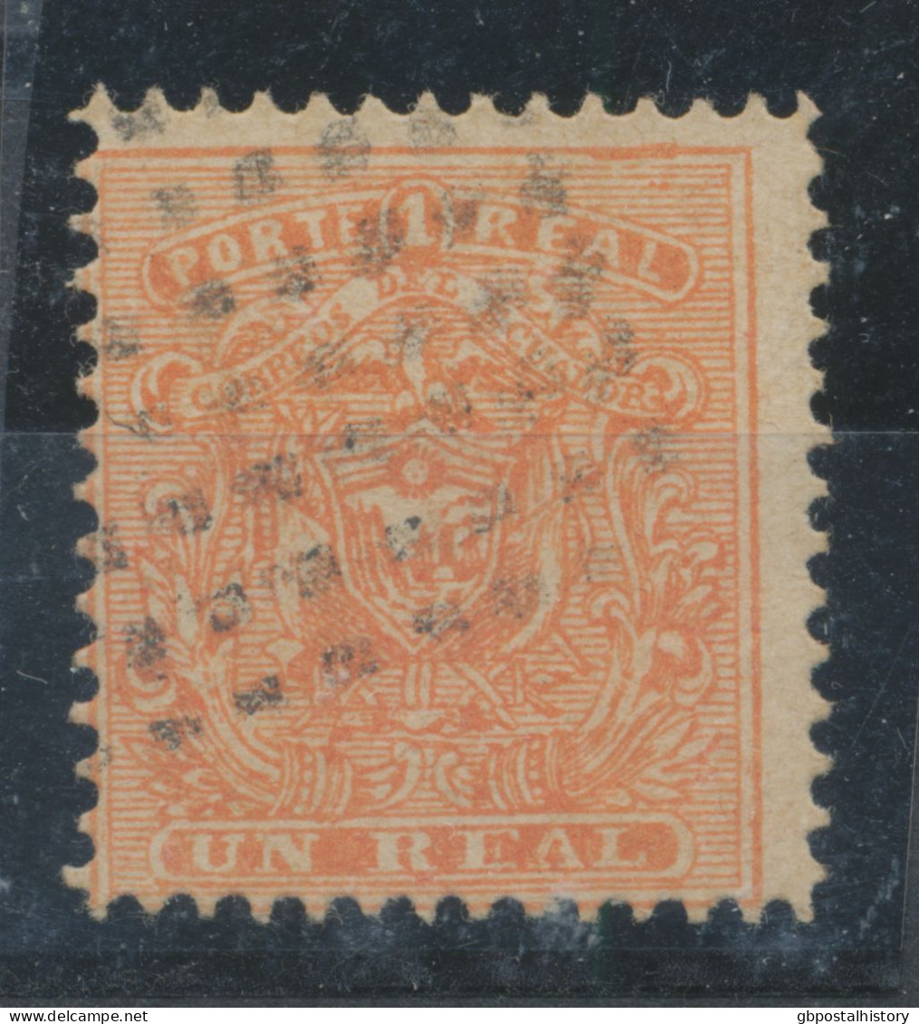 ECUADOR 1872 1r Coat Of Arms (Scott 10) Superb Used COLOR REDORANGE Instead Of YELLOW ORANGE - SPIRO FORGERY!! - Equateur