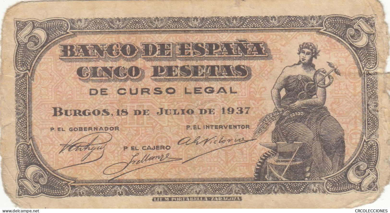 CRBS0731 BILLETE ESPAÑA 5 PESETAS 1937 MC - 5 Pesetas