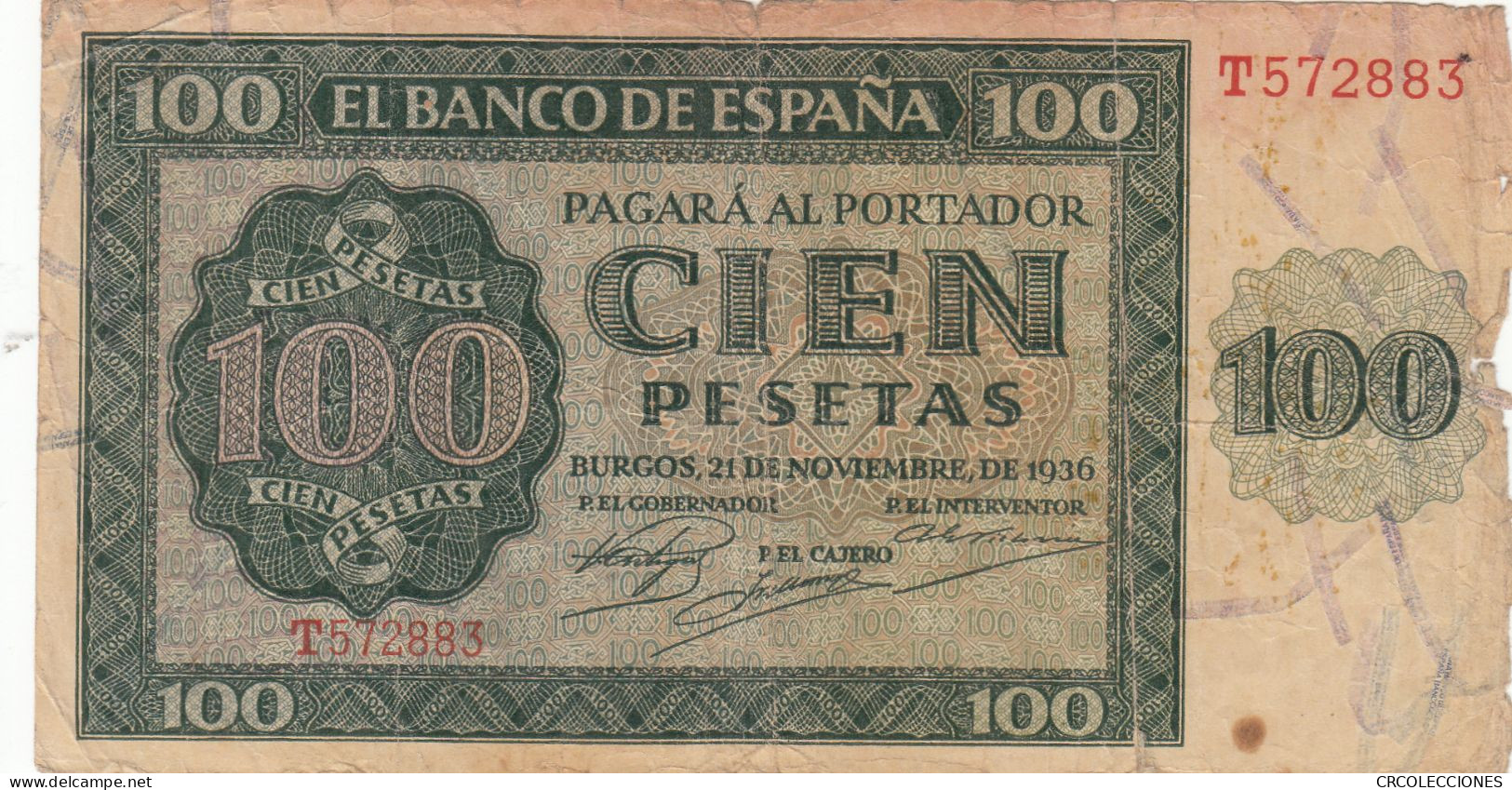CRBS0745 BILLETE ESPAÑA 100 PESETAS 1936 MBC+ - 100 Peseten