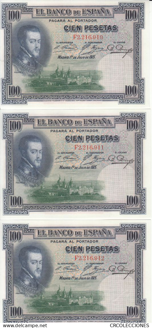 CRBS0750 TRIO BILLETES ESPAÑA 100 PESETAS 1925 SIN CIRCULAR - 100 Pesetas