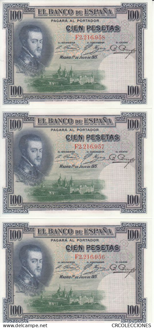 CRBS0755 TRIO BILLETES ESPAÑA 100 PESETAS 1925 SIN CIRCULAR - 100 Pesetas