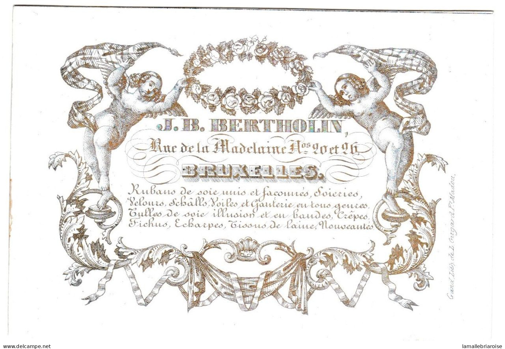 Belgique, Carte Porcelaine, Porseleinkaart,J. B. Bertholin, Rubans De Soie... , Bruxelles, Dim:104x70mm, - Cartoline Porcellana