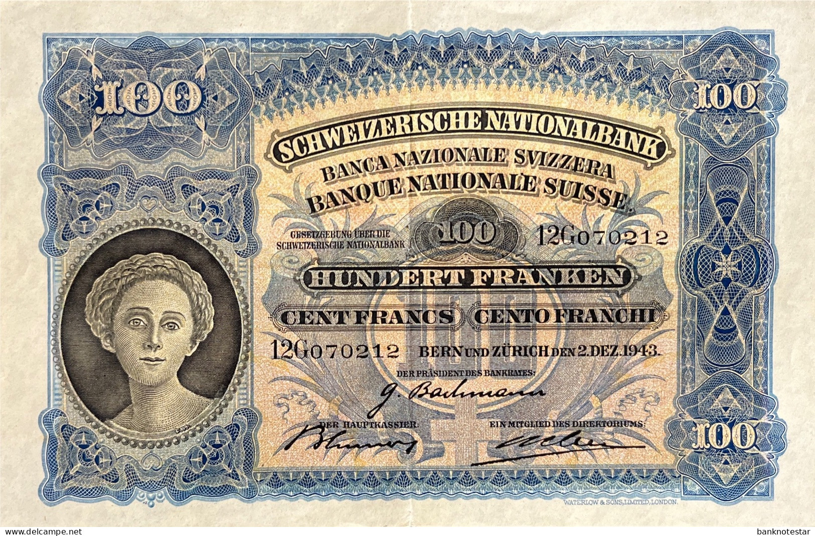 Switzerland 100 Franken, P-35q (02.12.1943) - Extremely Fine - Signature 28 - Schweiz