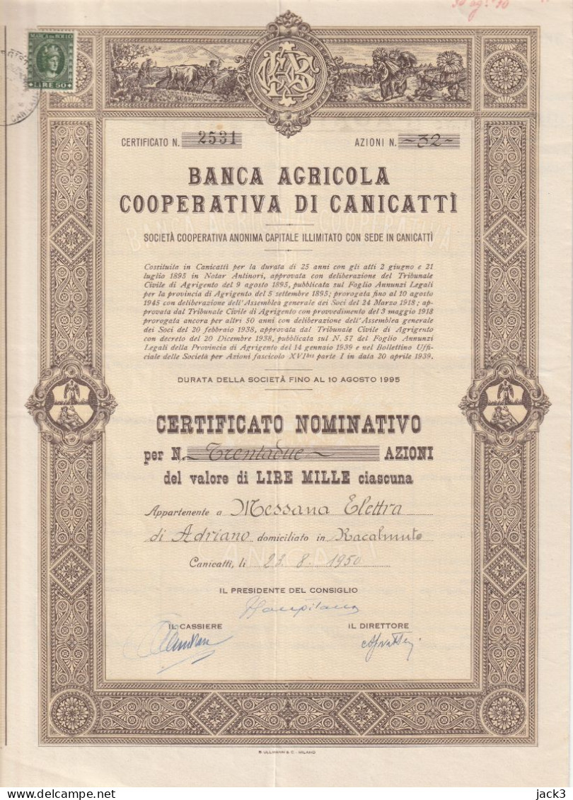 OBBLIGAZIONI - BANCA  AGRICOLA COOPERATIVA DI CANICATTI - Landbouw