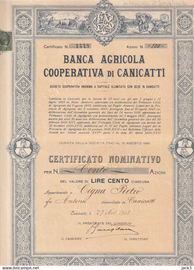 OBBLIGAZIONI - BANCA  AGRICOLA COOPERATIVA DI CANICATTI - Agricultura