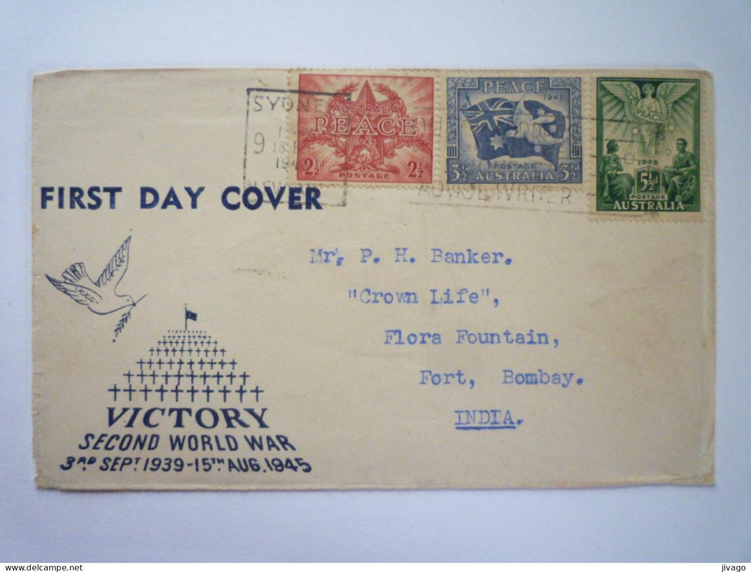 2023 - 1072  Enveloppe  FIRST DAY COVER  Au Départ De  SYDNEY  à Destination De  BOMBAY   1945   XXX - Storia Postale