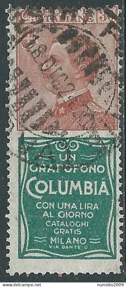 1924-25 REGNO PUBBLICITARI USATO 30 CENT COLUMBIA - RE26 - Reclame