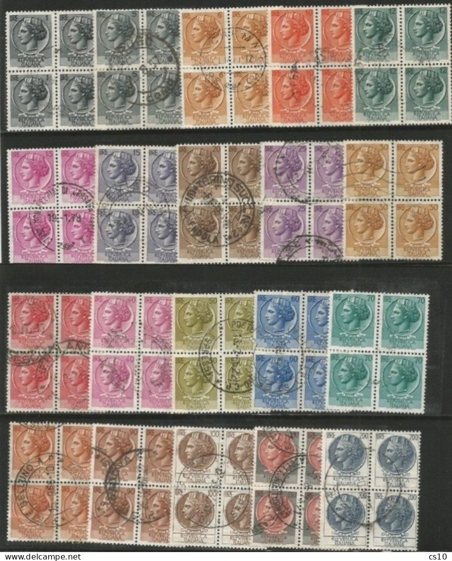 Syracuse Siracusana Turrita Fil. Stelle WMK Carta Normale Paper 1955/65  Serie Cpl 20v Set In Blocks4 / Quartine Usate - Complete Vellen